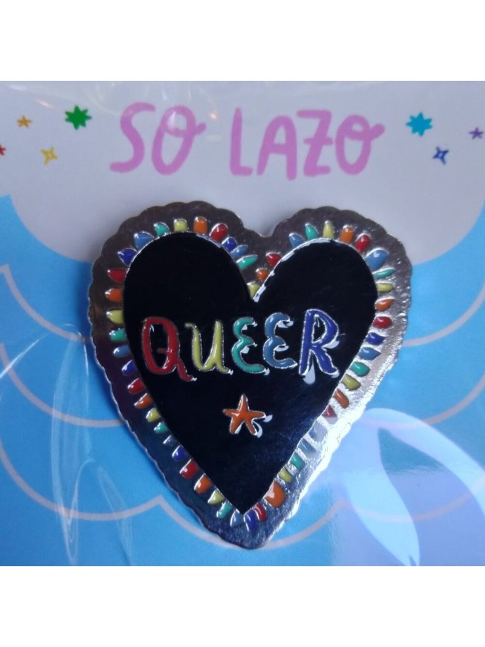 So Lazo Queer Heart Pin Rainbow Latin Gay Pride Pinback LBGT Them They